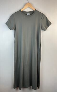 TIGORA Super Soft Shirt Dress Sz M Athleisure Sporty Olive Green Neutral Pockets